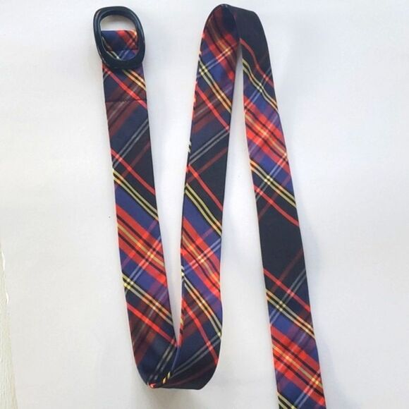 J. CREW SILK HOLIDAY SILK ADJUSTABLE BELT PLAID CHRISTMAS MEDIUM LARGE FESTIVE - Picture 3 of 6